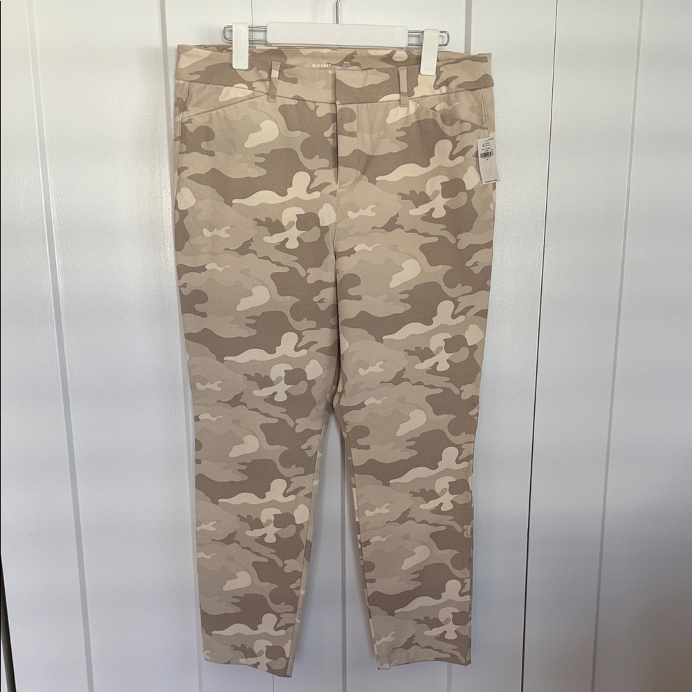 Old Navy 14 Khaki Camo Pixie High Rise Secret Slim Pockets Dress Pants NWT